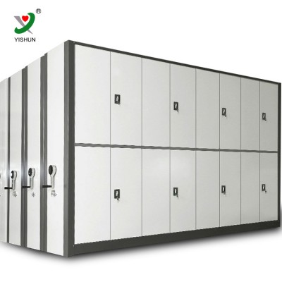 Mobile compact cabinet manual mass storage shelving