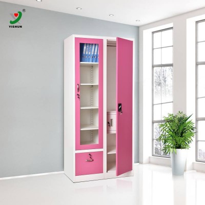 Factory direct sale latest India style bedroom metal storage wardrobe cabinets with drawer